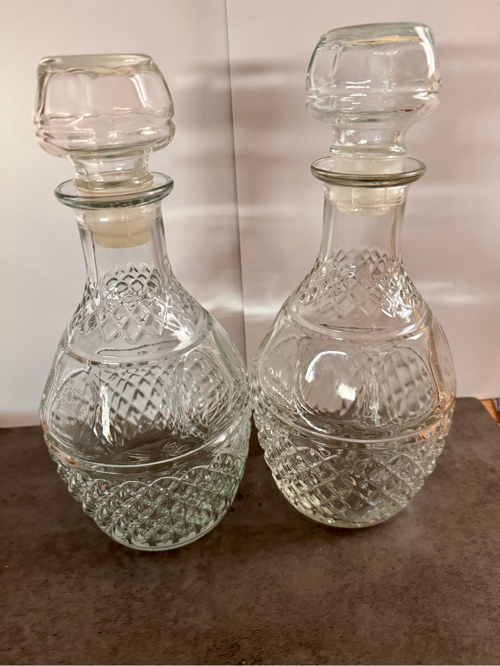 Princess House Clear Glass Cut Crystal-Style Decanters - Paiir
